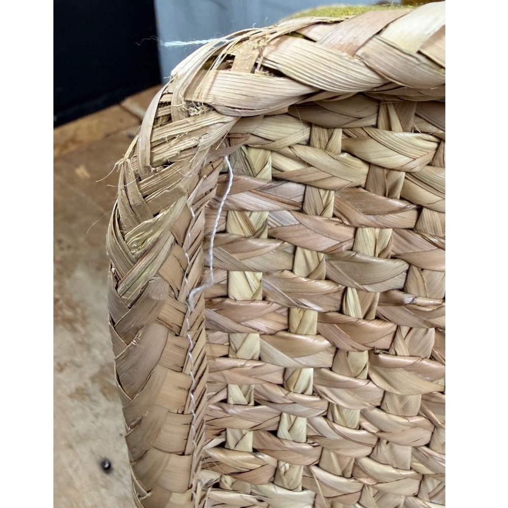 Retro Chartreuse Woven Straw & Burlap Basket Tote - Picture 13 of 15